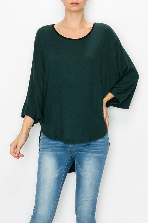 High and Low Round Neck Tunic Top - Green