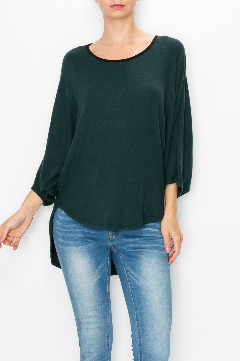 High and Low Round Neck Tunic Top - Green