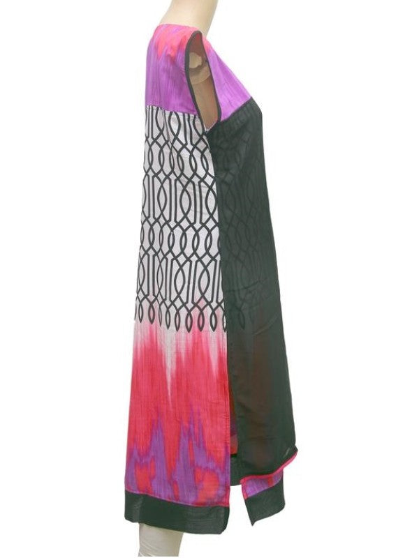 Black & Purple Synthetic Sleeveless Printed Kurta