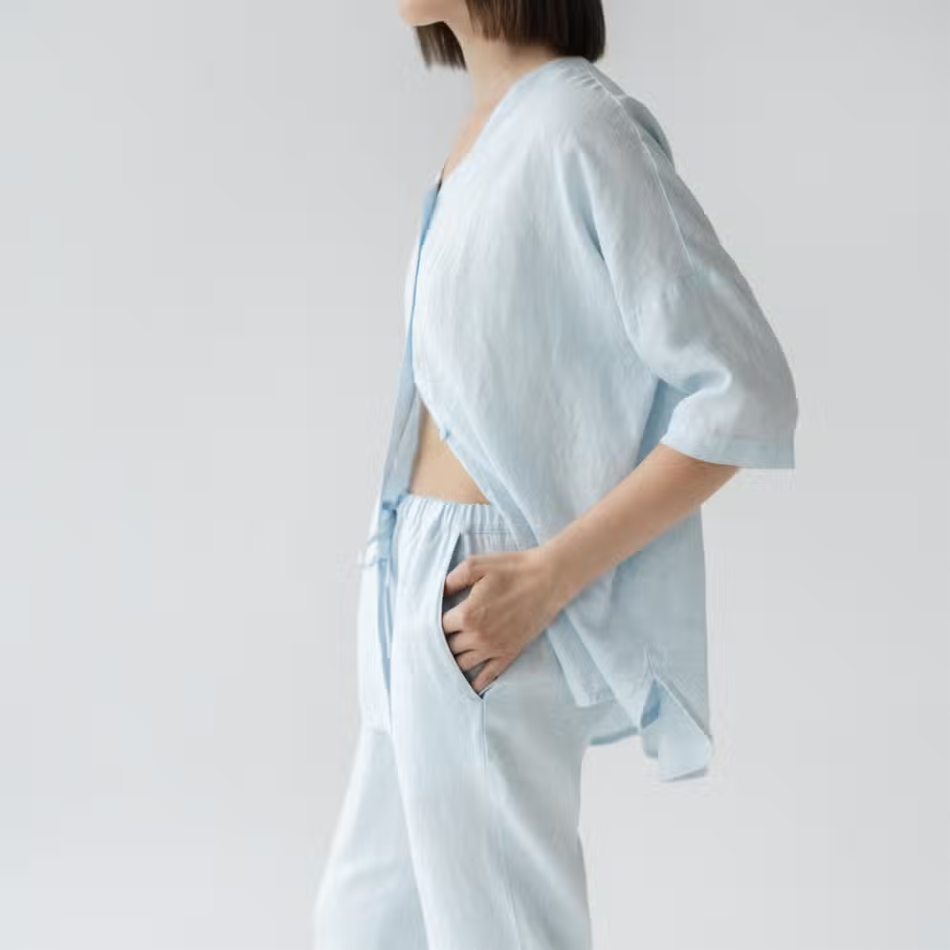 Baby Blue Linen Loungewear Set