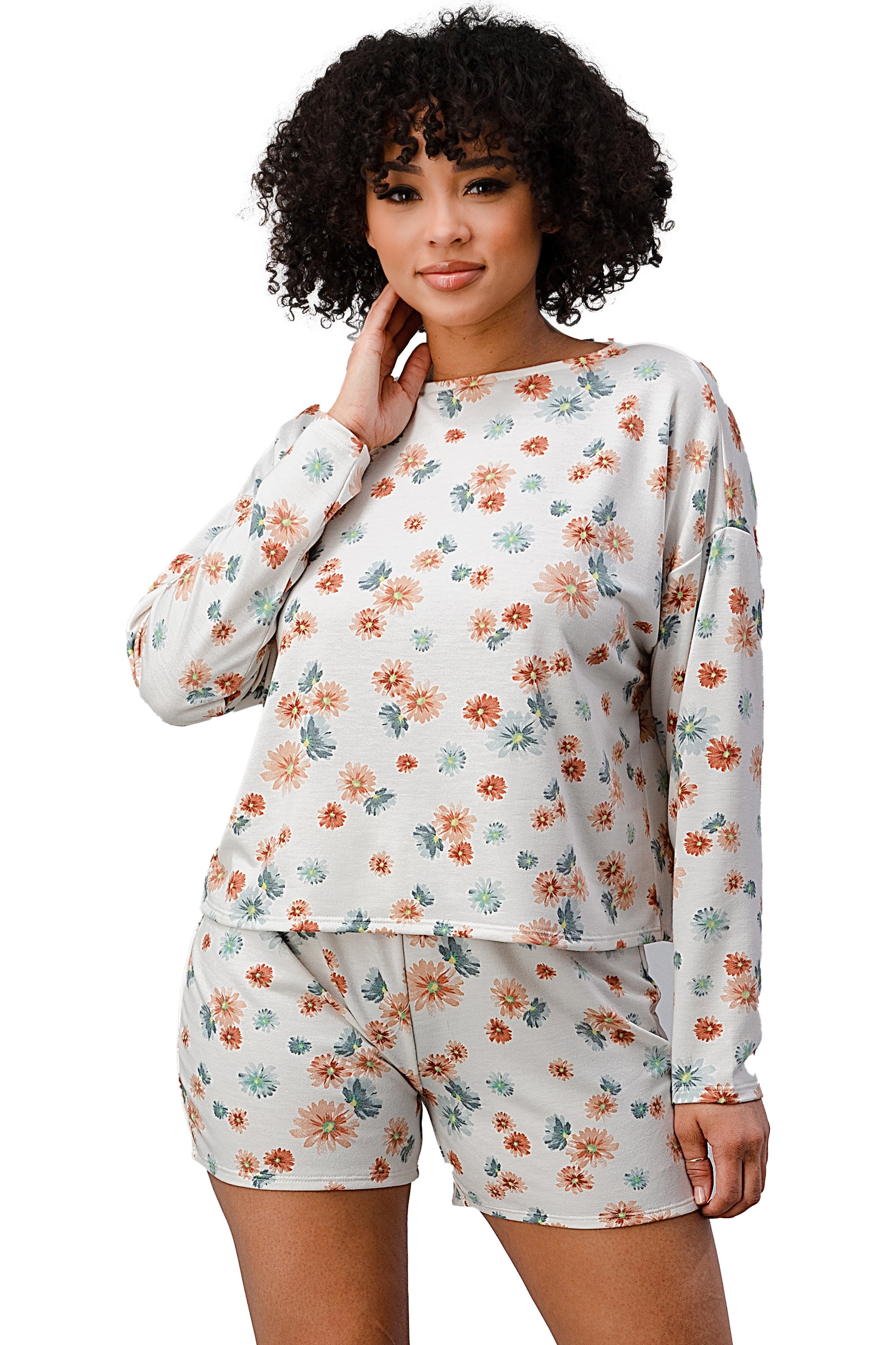 French Terry Daisy Floral Short PJ Pajama Set