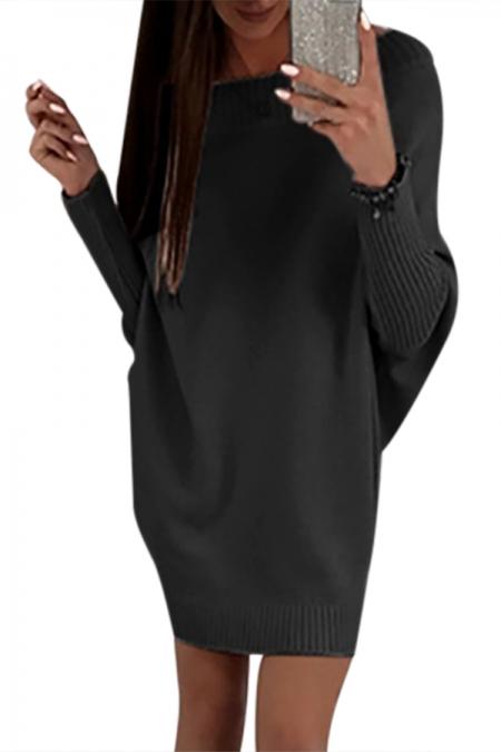 Black Long Sleeve Baggy Sweater Dress