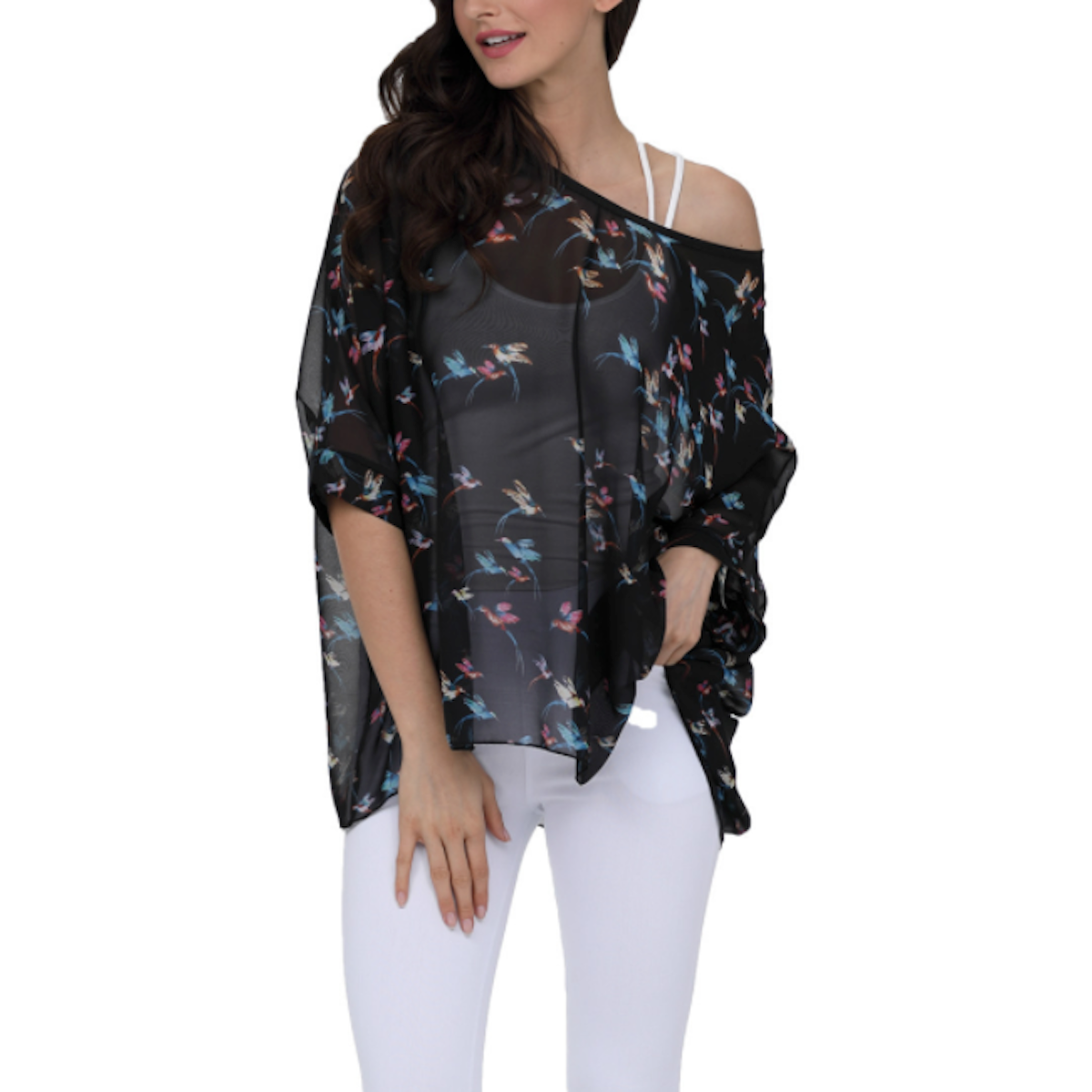 Womens Flying Bird Print Chiffon Top