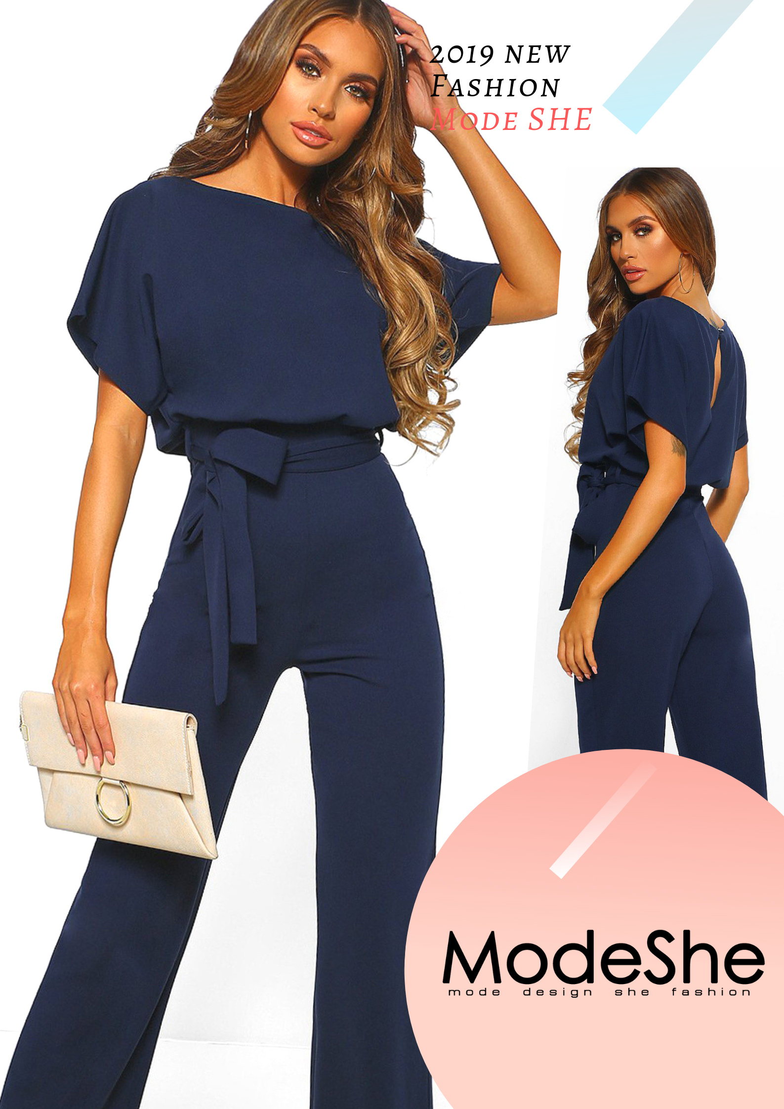 Chic Blue Oh So Glam Belted Wide Leg Jumpsuit