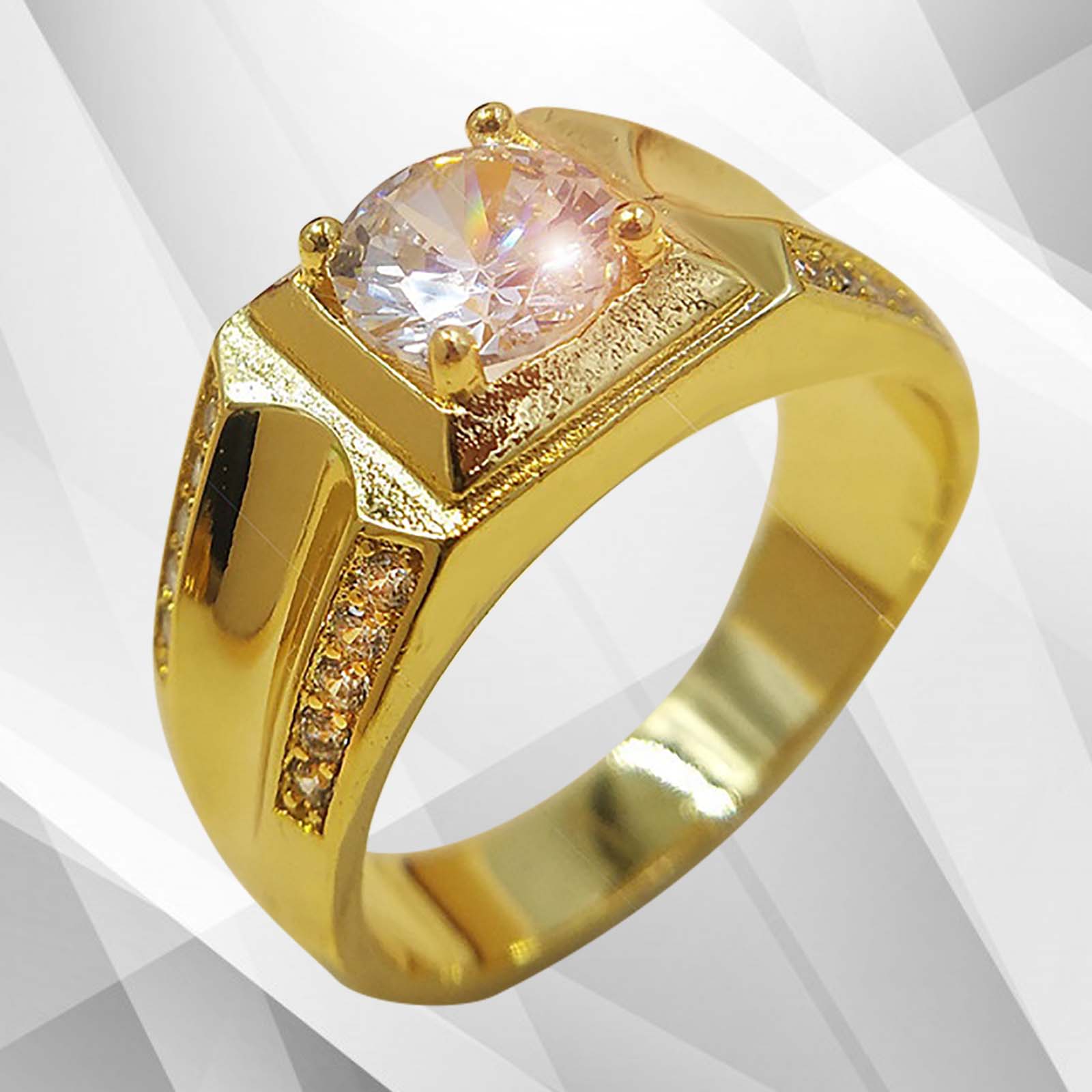 Gents 2.00Ct Round-Cut 21 CZ Diamonds Men’s Ring Size N-W 18Ct Yellow