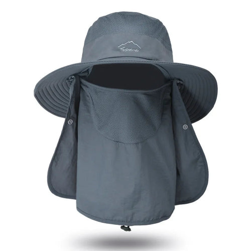 Summer Quick-drying Men Women Hat Outdoor Face Mask Wide Brim Bucket