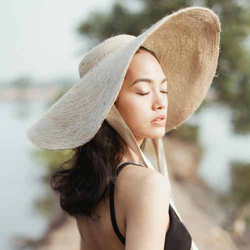 LOLA Wide Brim Jute Straw Hat In Natural Beige