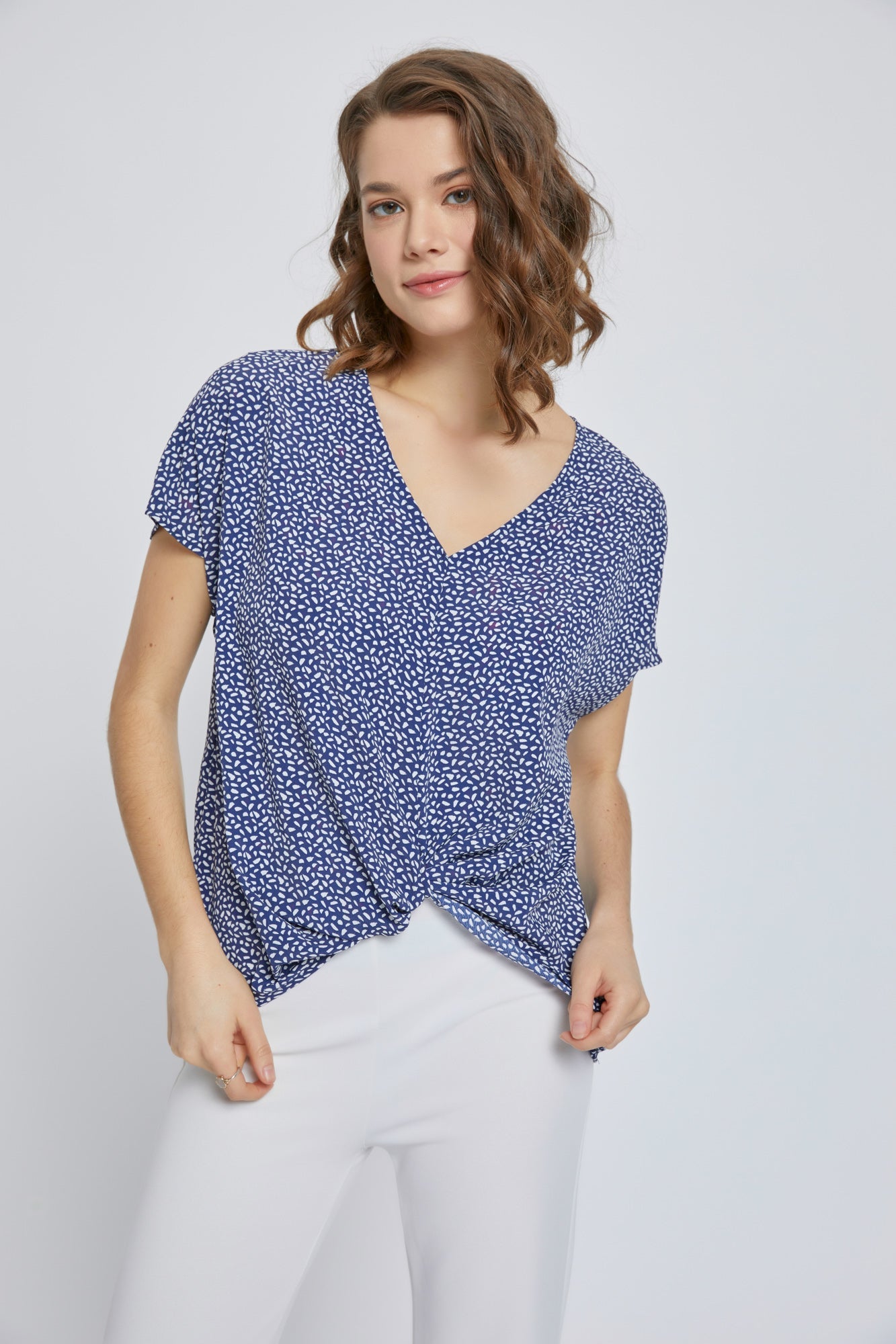 Dolman short sleeve V neck top