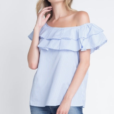 Women's Striped Off Shoulder Ruffle Stripe Blouse