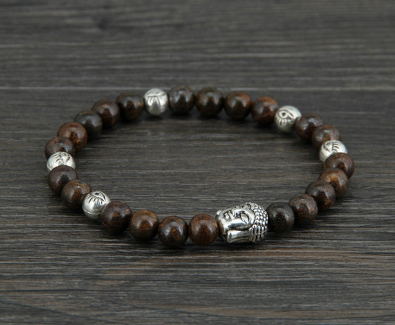 Men Bracelet 6MM Bronzite Buddha Evil Eye Elastic