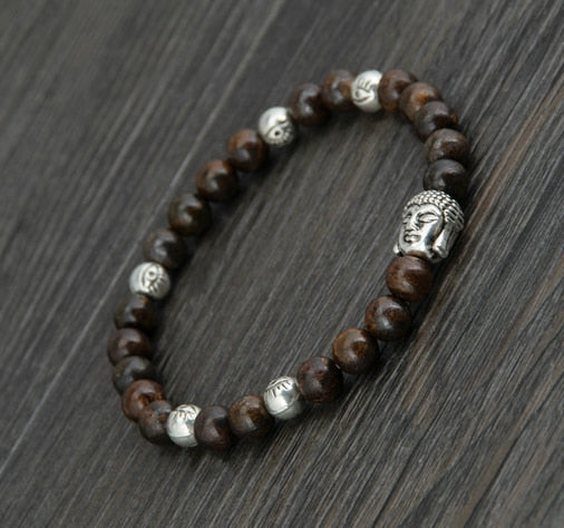 Men Bracelet 6MM Bronzite Buddha Evil Eye Elastic