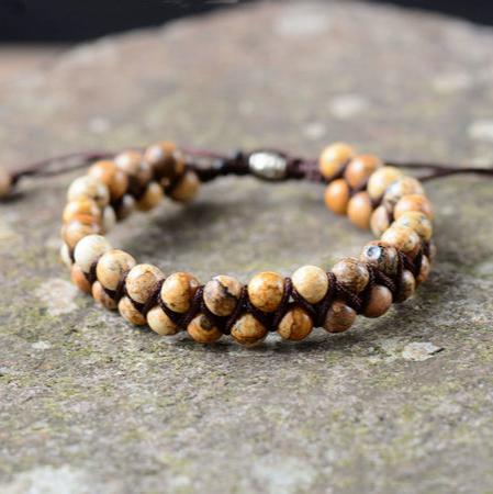 Men Bracelet Cool Picture Stone Beads Braided Cuff