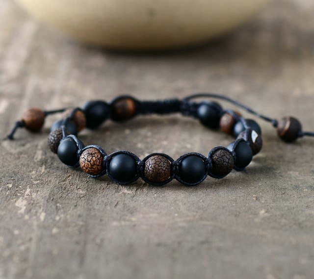 Men Bracelets Matte Cracked Onyx Bradied Bracelet