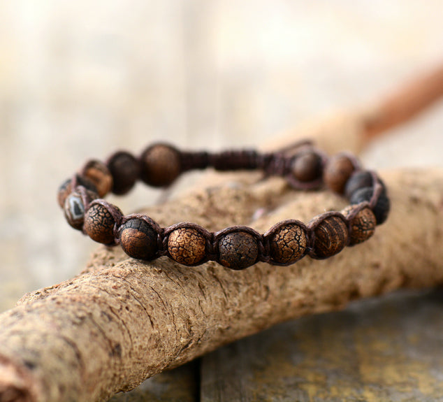 Men Bracelets Matte Cracked Onyx Bradied Bracelet