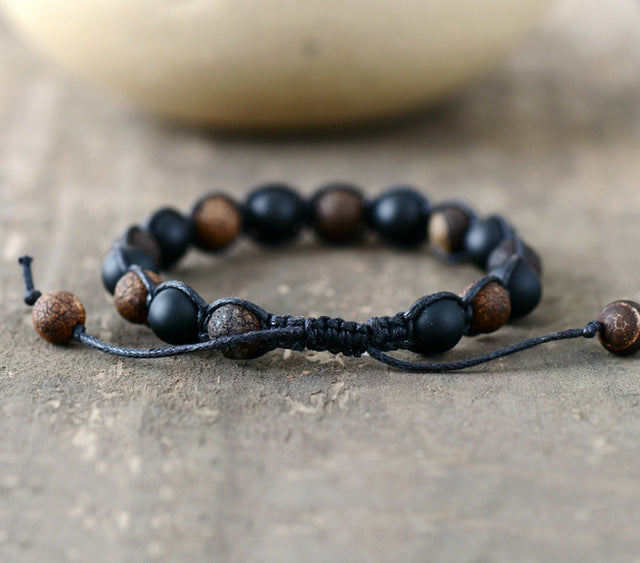 Men Bracelets Matte Cracked Onyx Bradied Bracelet