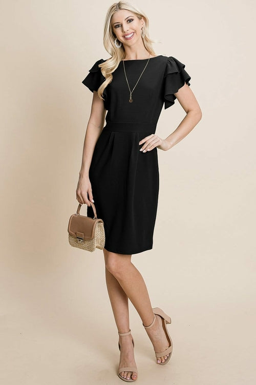 Casual Ruffle Sleeve Boat-Neck Sheath Bodycon Evening Party Cocktail