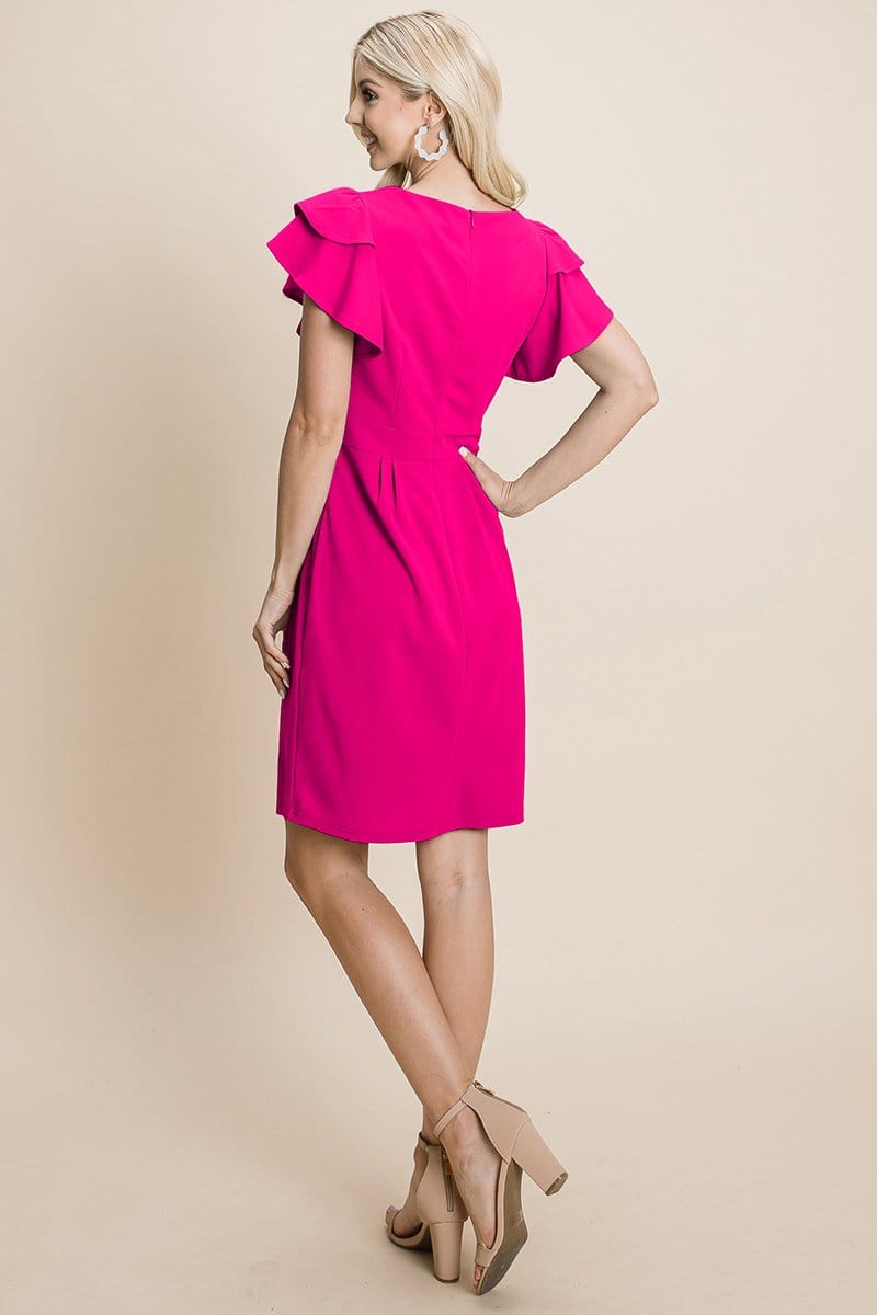 Casual Ruffle Sleeve Boat-Neck Sheath Bodycon Evening Party Cocktail