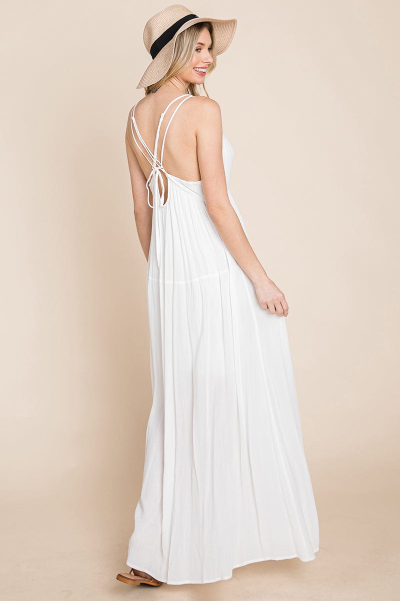 Beach Maxi Bridesmaid Dress with Criss Cross Back