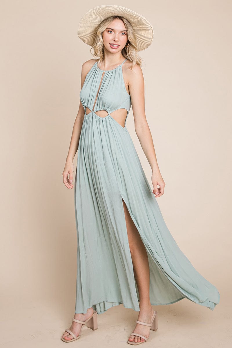 Split Front Cut Out Halter Maxi Dress