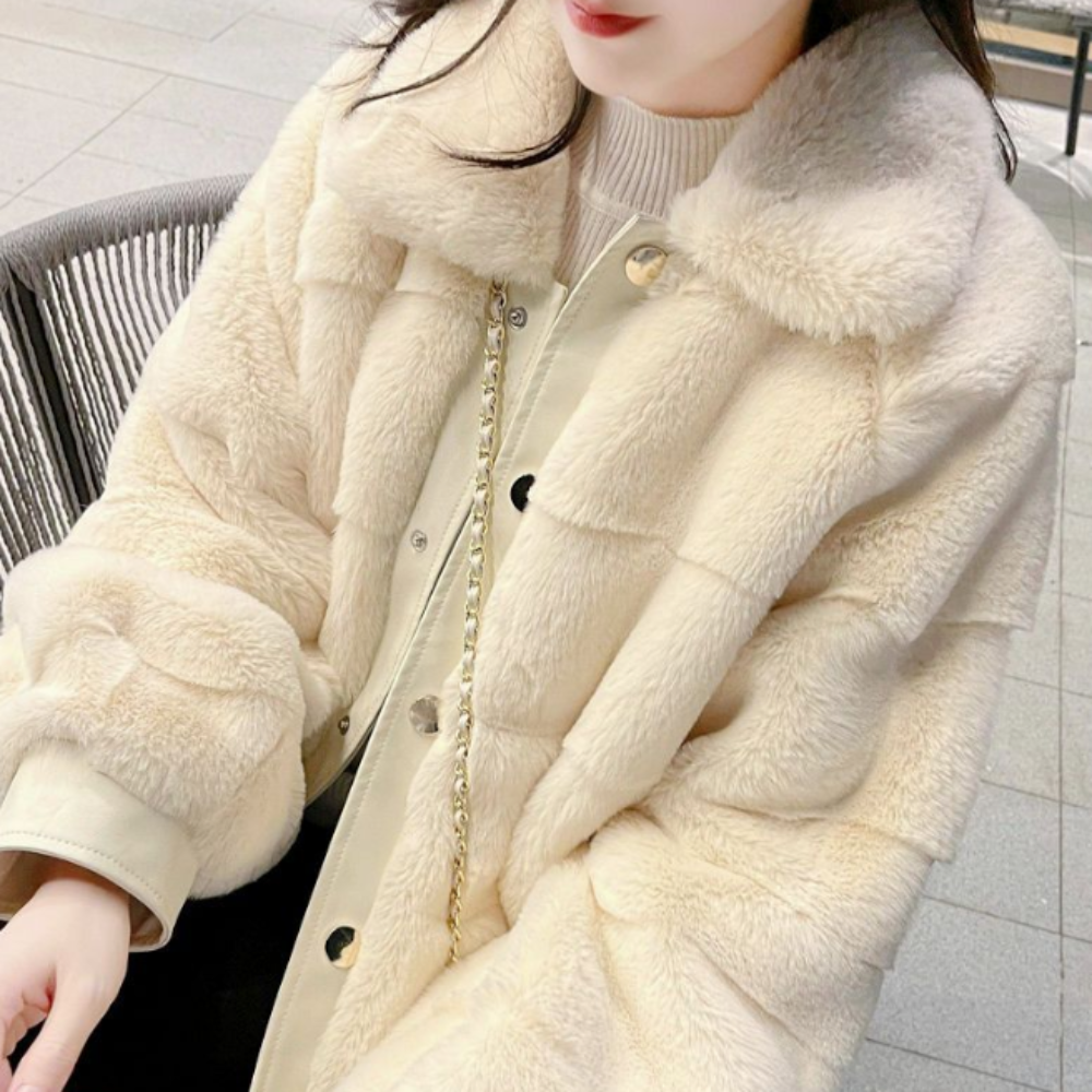 Womens Faux Fur Jacket Trimmed Cuffs