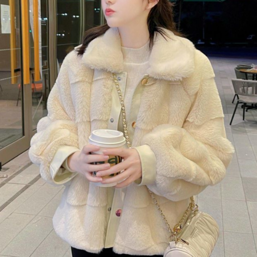 Womens Faux Fur Jacket Trimmed Cuffs