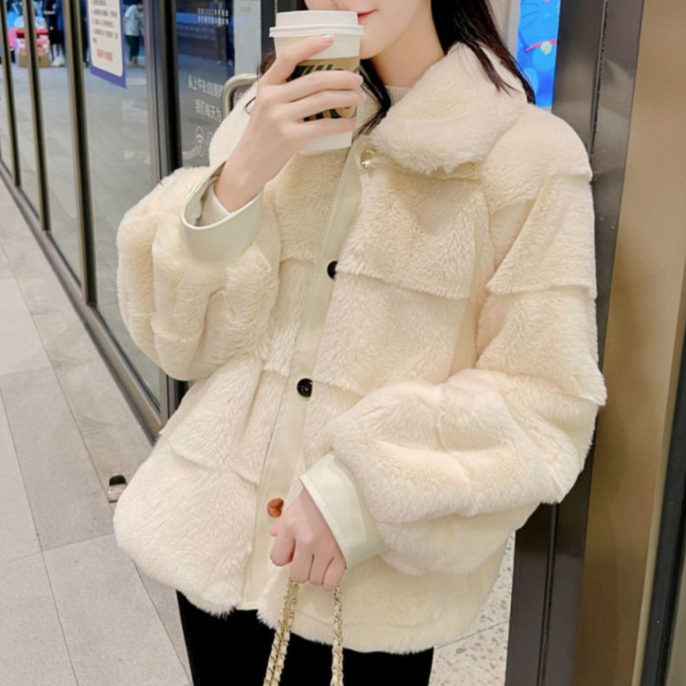 Womens Faux Fur Jacket Trimmed Cuffs