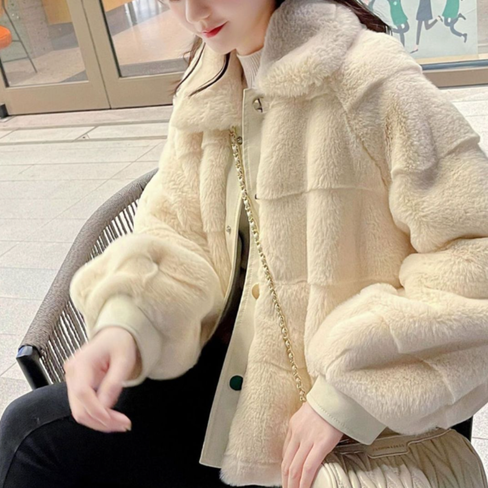 Womens Faux Fur Jacket Trimmed Cuffs