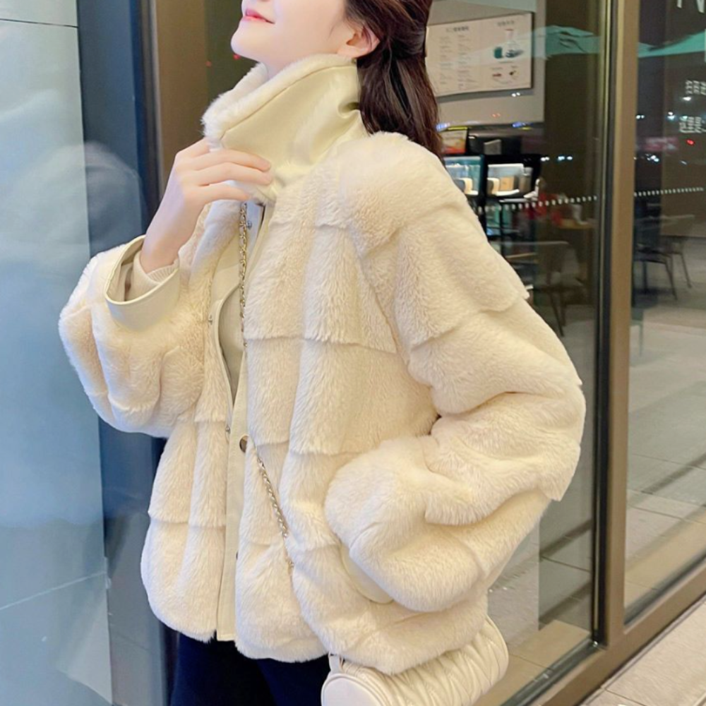 Womens Faux Fur Jacket Trimmed Cuffs