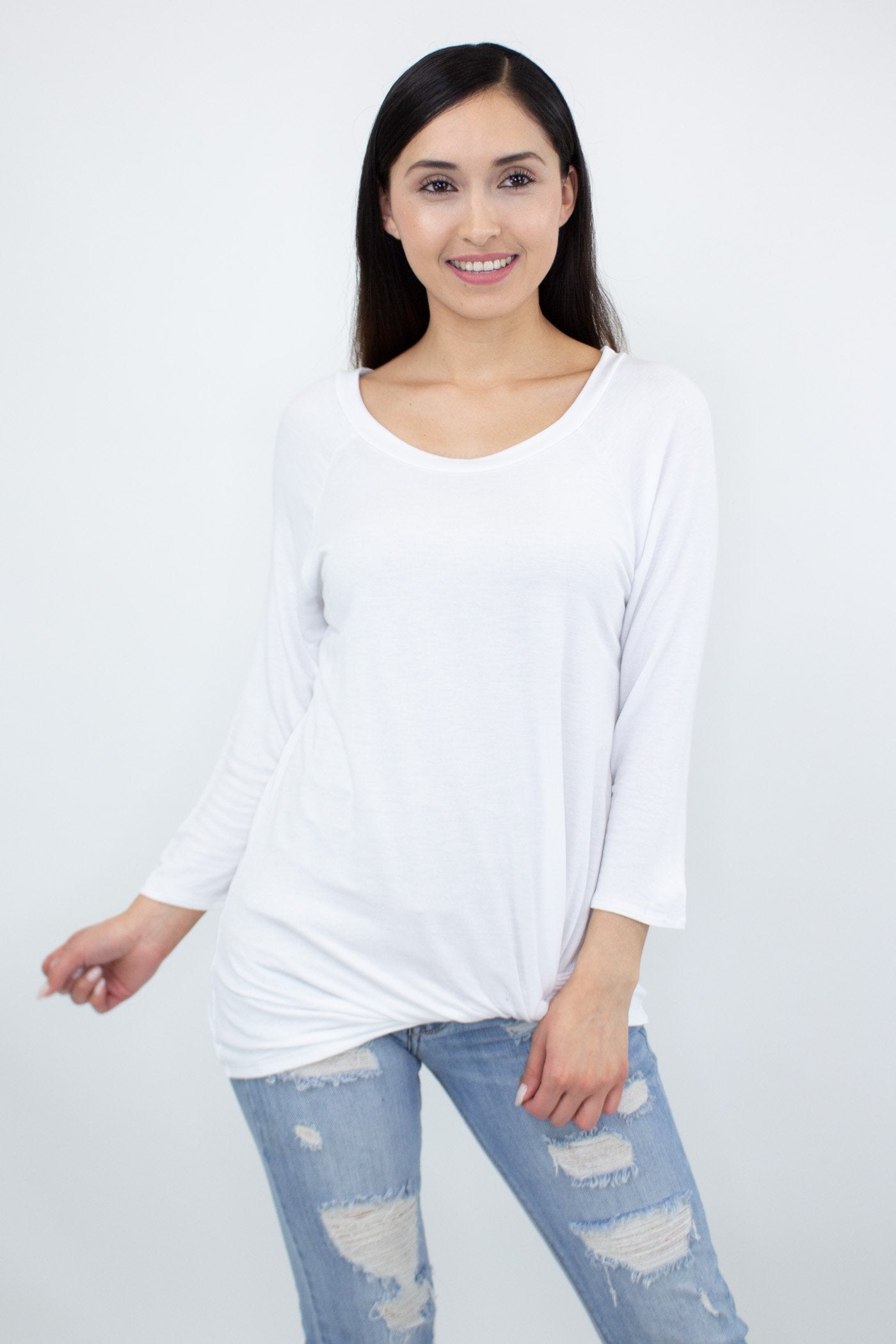 Twisted Front Comfortable Top - White