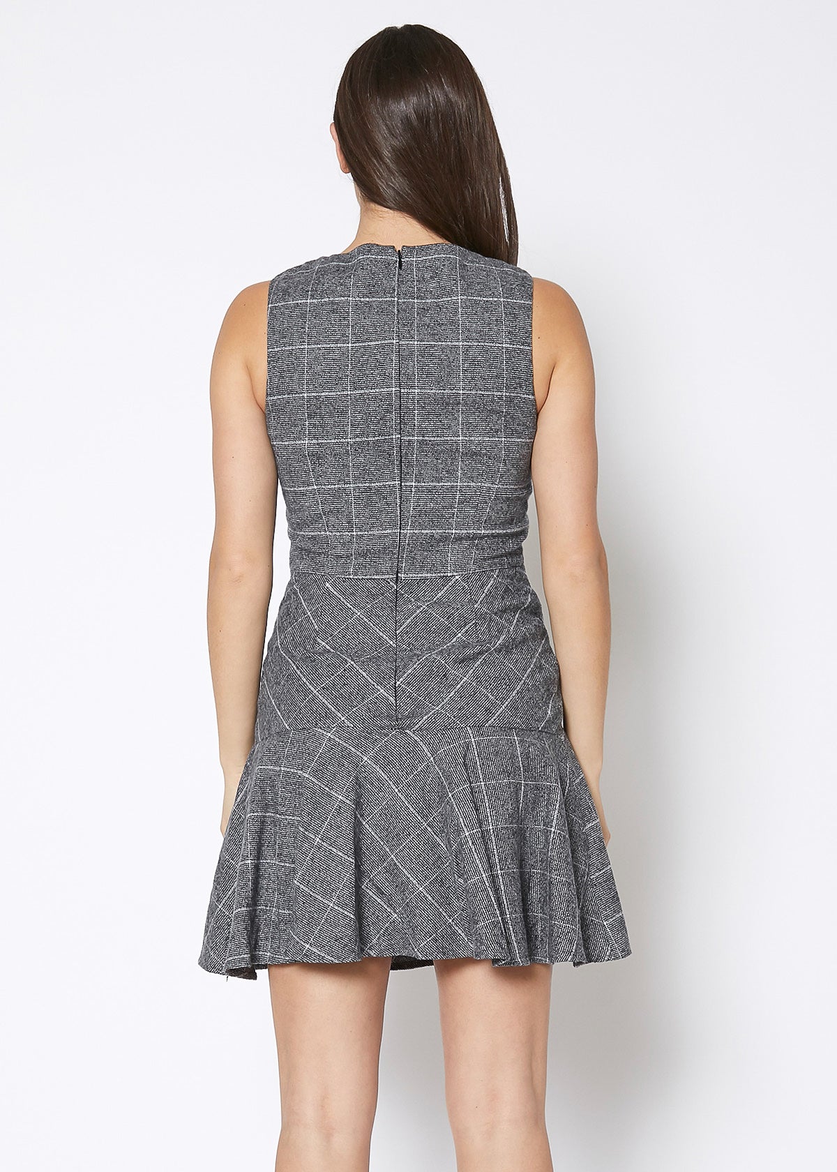 Women's Fit & Flare Tank Dress In Gray Plaid