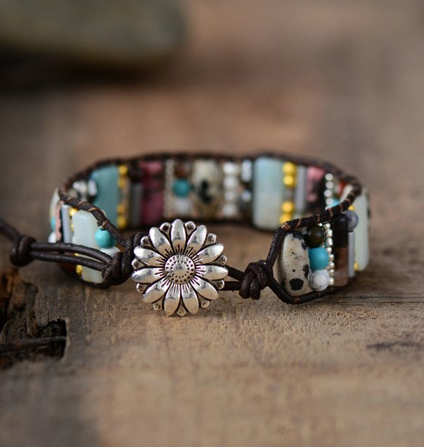 Women Boho Bracelet Tube Shape Natural Stone