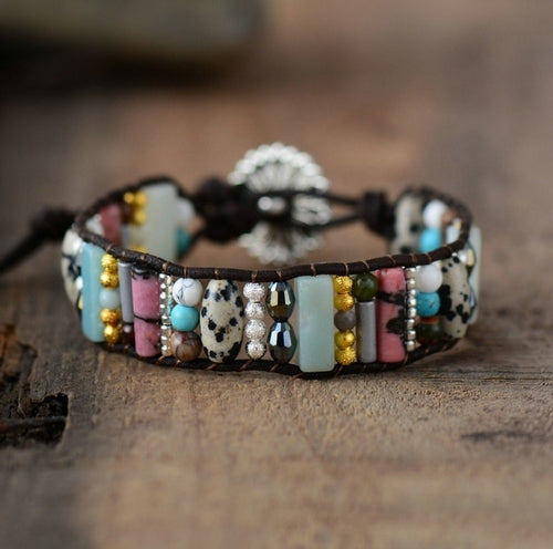 Women Boho Bracelet Tube Shape Natural Stone