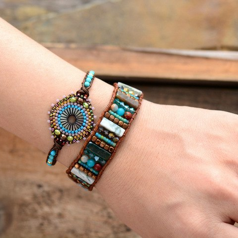 Women Boho Bracelets Natural Stones Crystal Seed