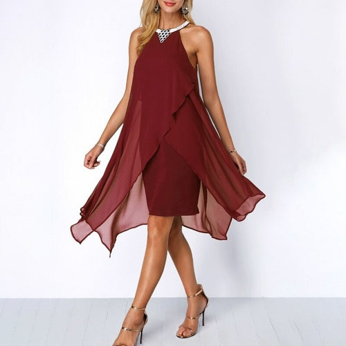 Black Cocktail Dress Summer Round Neck Fashion Chiffon Sleeveless