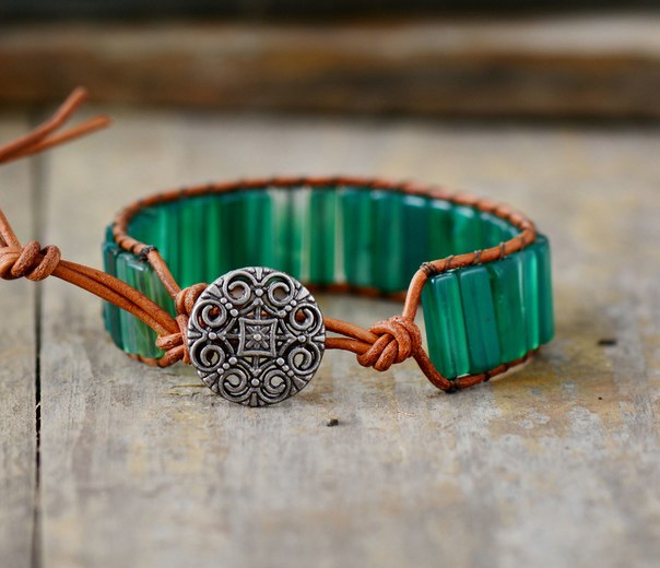 Womens Boho Bracelets Tube Shape Green Onyx Single