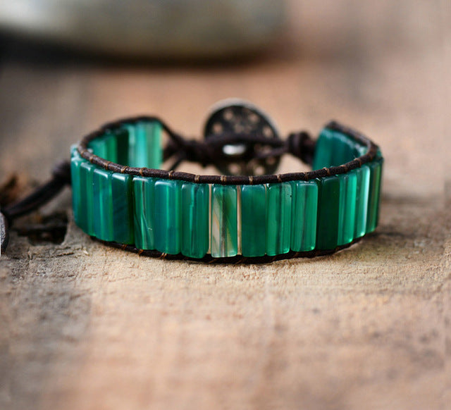 Womens Boho Bracelets Tube Shape Green Onyx Single