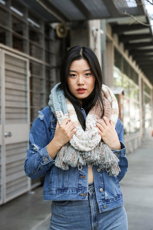 Boho Speckle Stripe Tassel Scarf