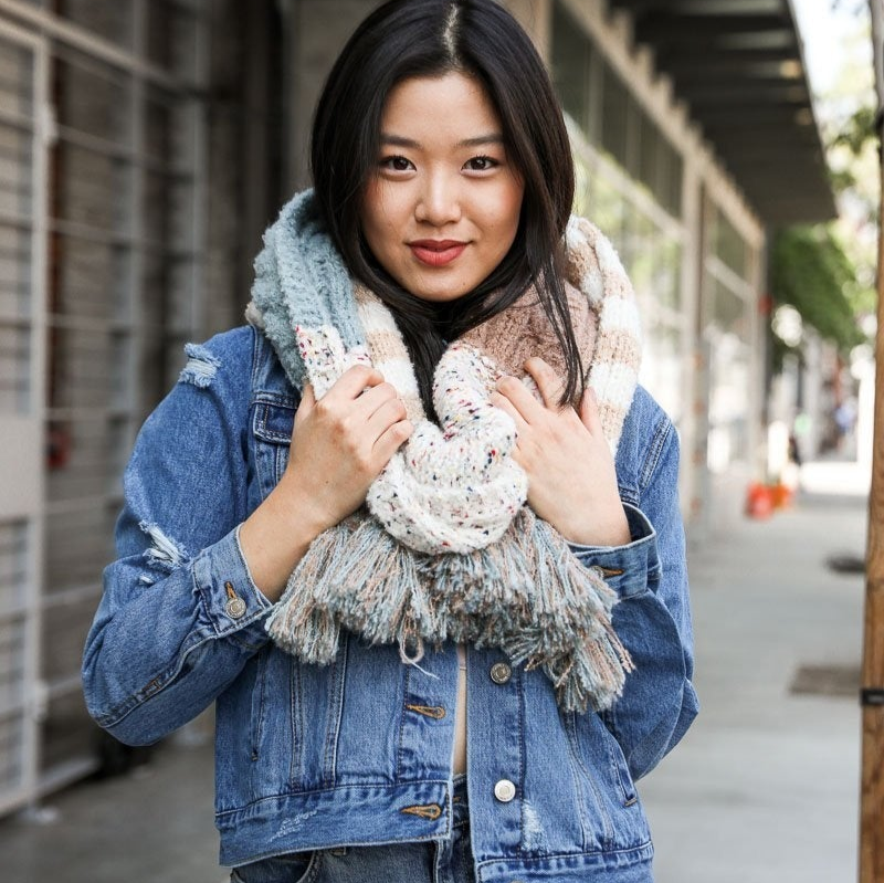 Boho Speckle Stripe Tassel Scarf