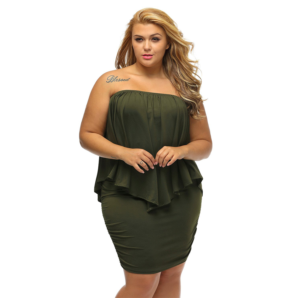 Multiple Dressing Layered Army Green Plus Size Mini Dress