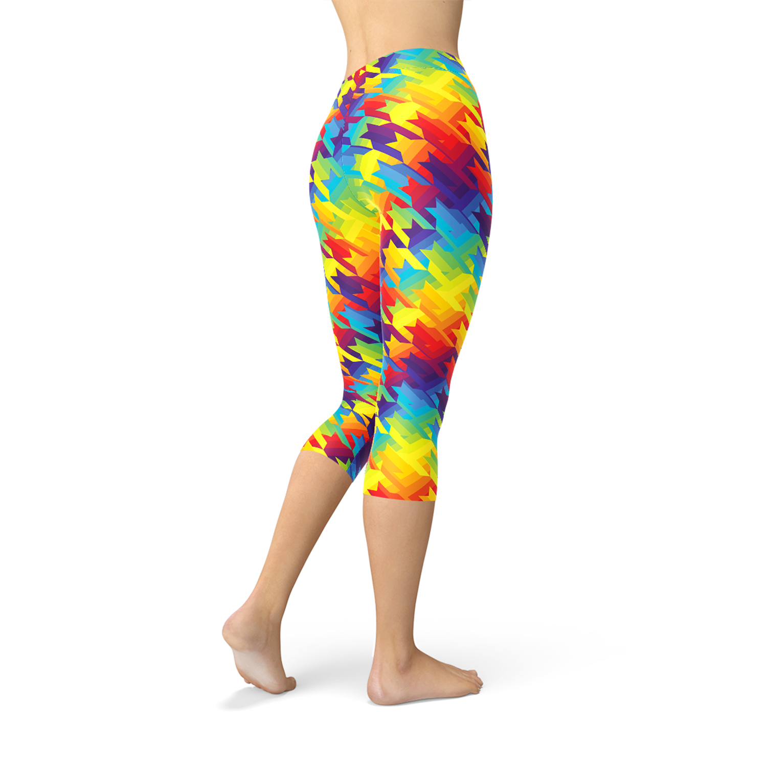 Womens Rainbow Houndstooth Capri Leggings