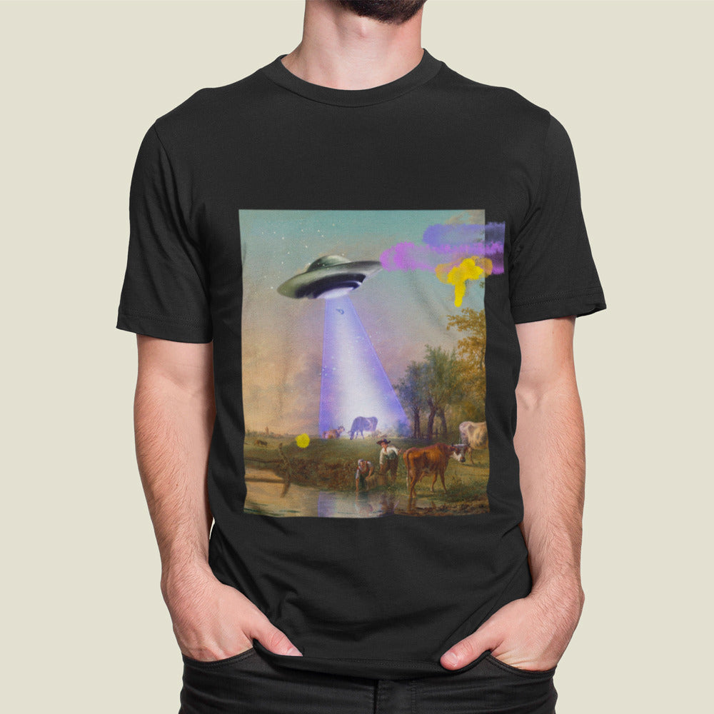 UFO Abducting Cow Jersey Short Sleeve Tee