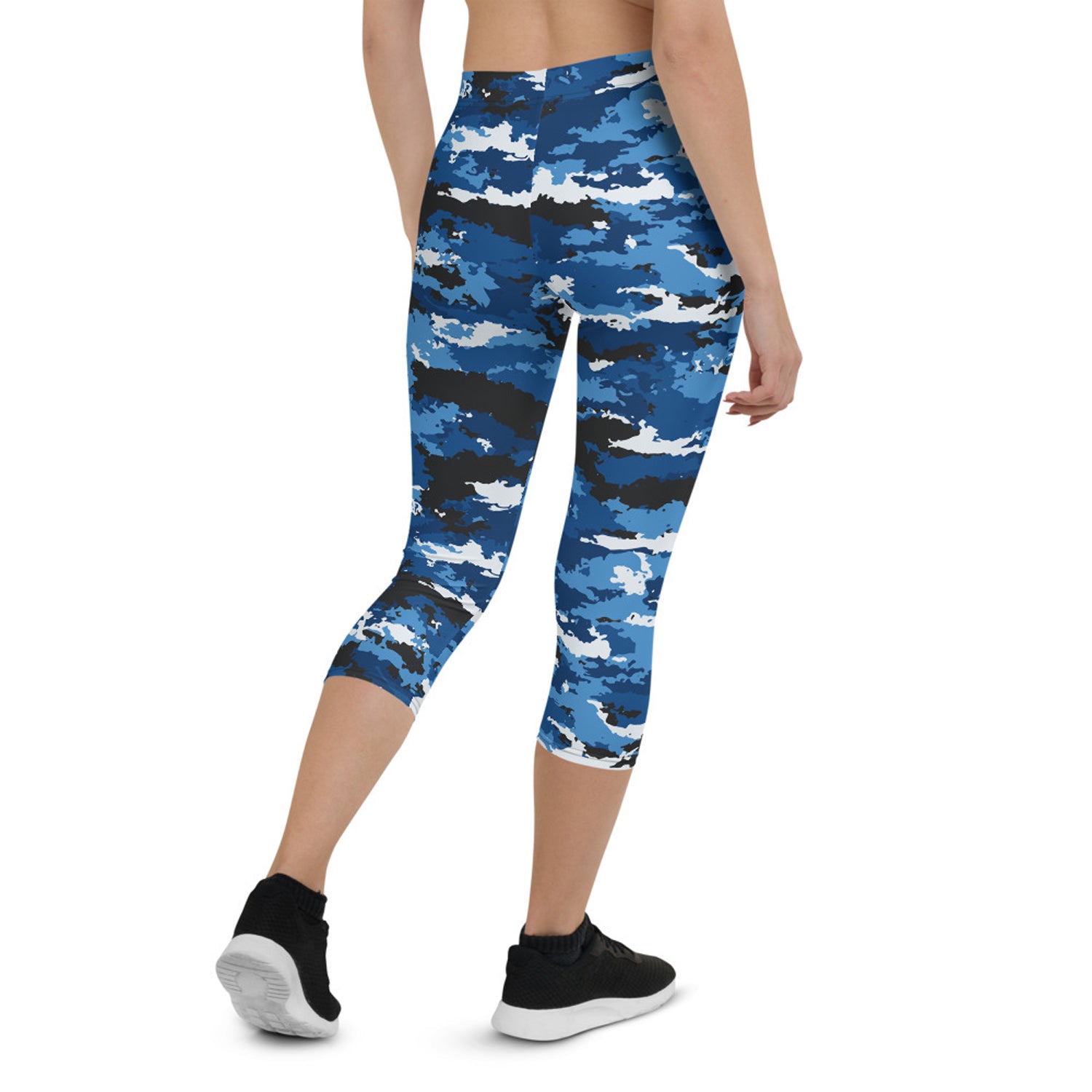 Blue Camo Sports Capri Leggings