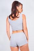 Grey Ribbed Side Stripe Crop Top And Shorts Loungewear Set