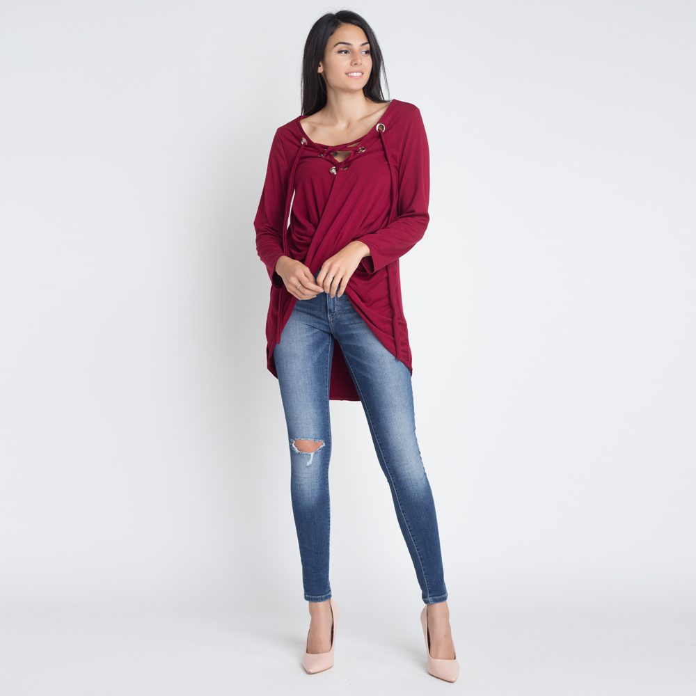 Women's Lace Up Wrap Long Sleeve Top