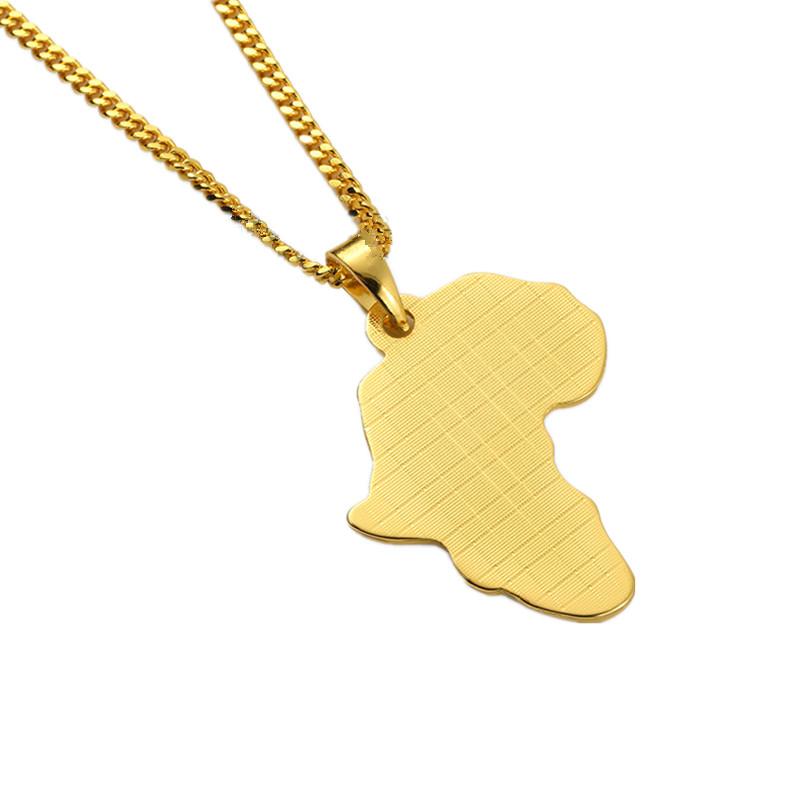 Trendy Men Gold Silver Africa Map Pendant Necklaces Fashion Jewelry