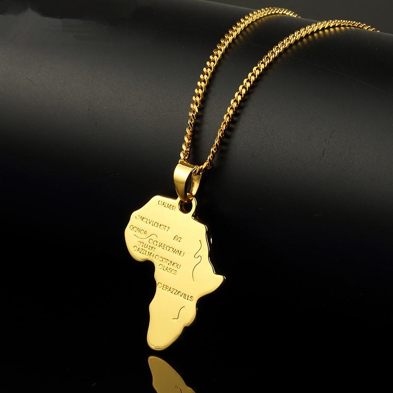 Trendy Men Gold Silver Africa Map Pendant Necklaces Fashion Jewelry