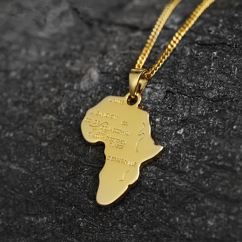 Trendy Men Gold Silver Africa Map Pendant Necklaces Fashion Jewelry