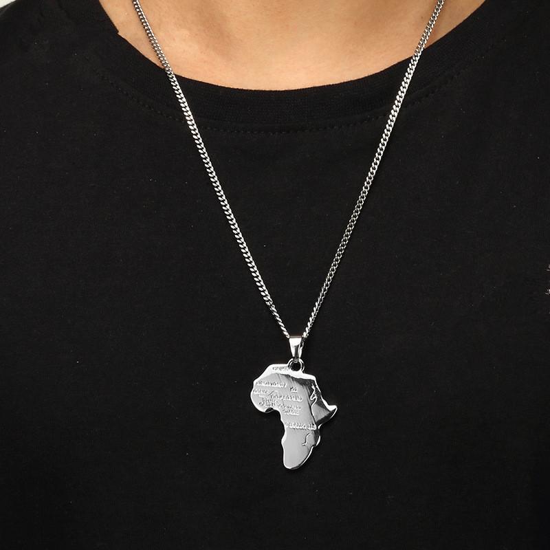 Trendy Men Gold Silver Africa Map Pendant Necklaces Fashion Jewelry