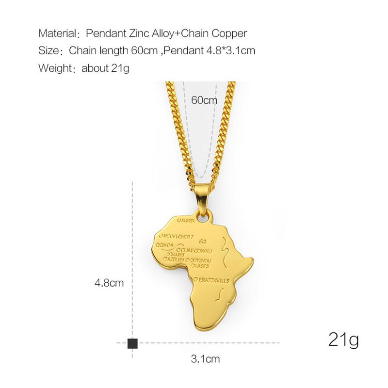 Trendy Men Gold Silver Africa Map Pendant Necklaces Fashion Jewelry