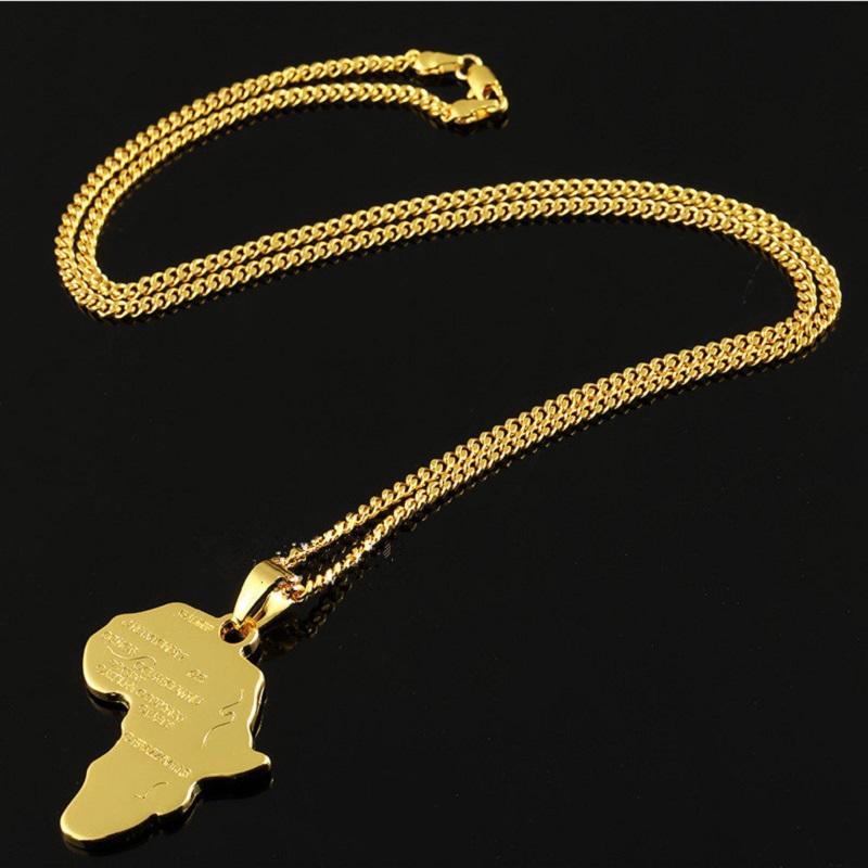 Trendy Men Gold Silver Africa Map Pendant Necklaces Fashion Jewelry